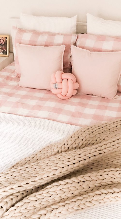 粉色格子圖寢具